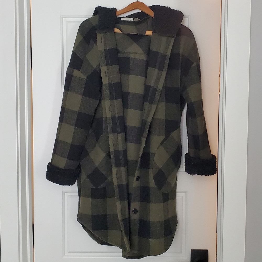 Plaid green Hooded Jacket